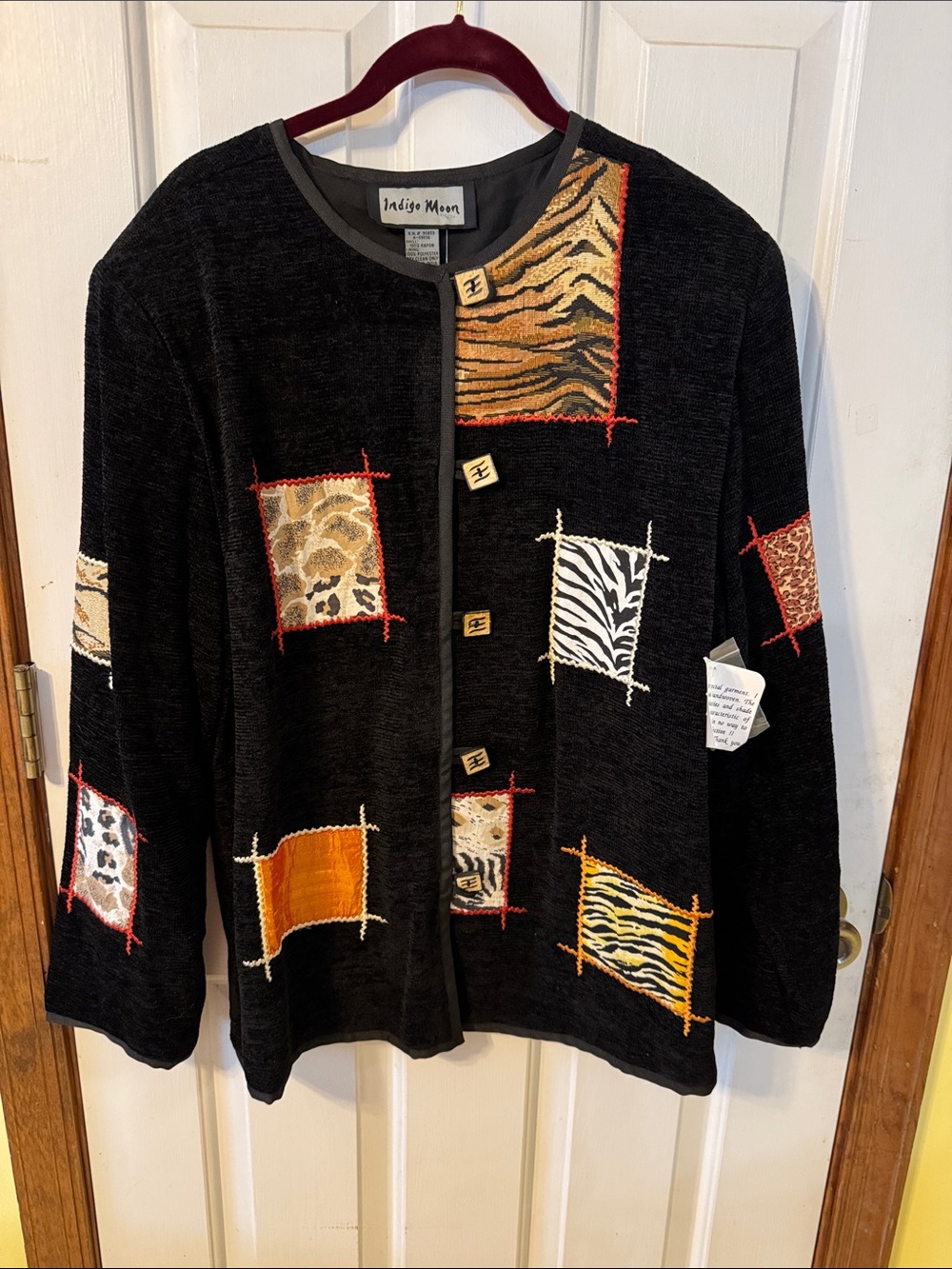 Indigo Black Patchwork Animal-Print Blazer with Orange Accents